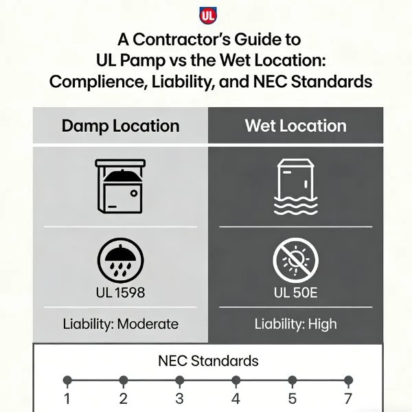 UL Damp vs. Wet Location lighting comparison for prillumenlight.com contractor guide