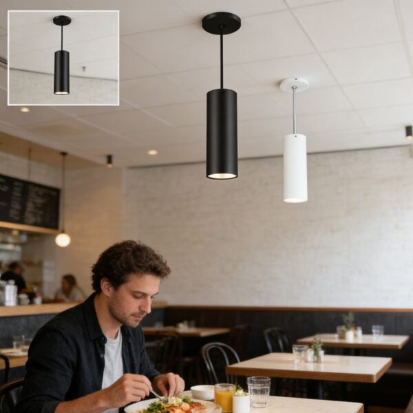 zwarte cilindrische hanglamp toepassing