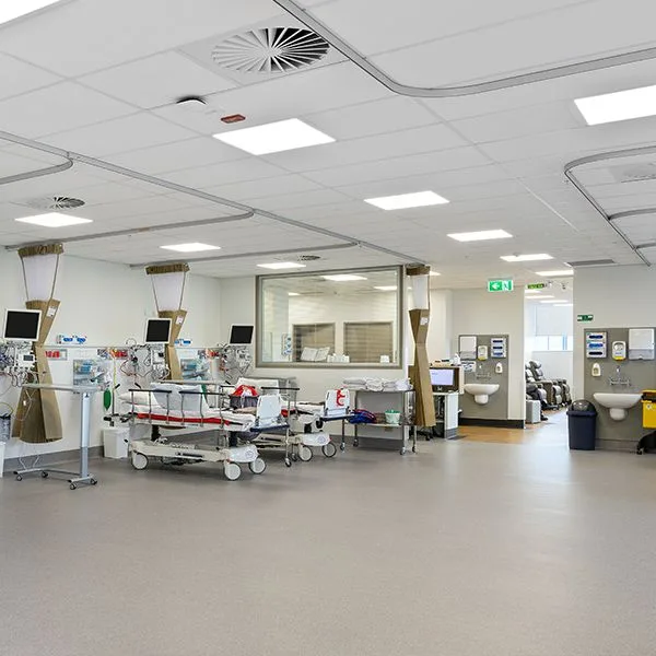 NSF-certified wipe-down LED panel designed for clinical splash zones and infection control.