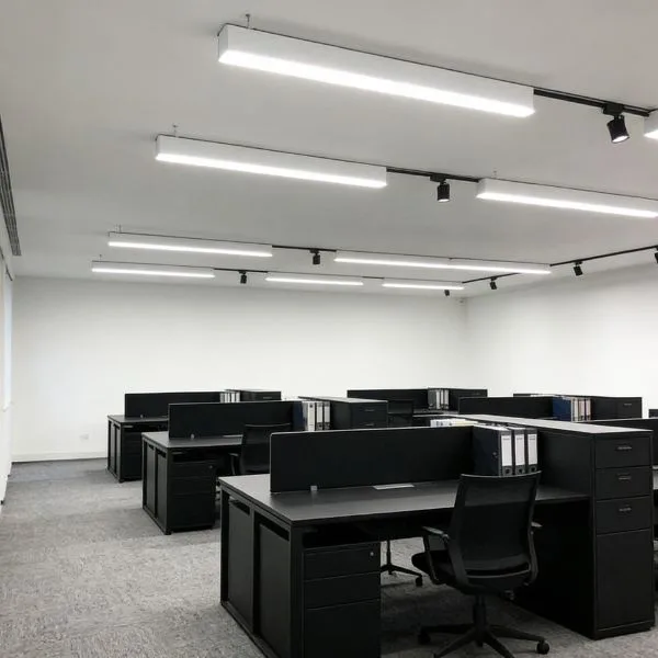 Architectural surface mounted linear light integrated into a continuous ceiling plane