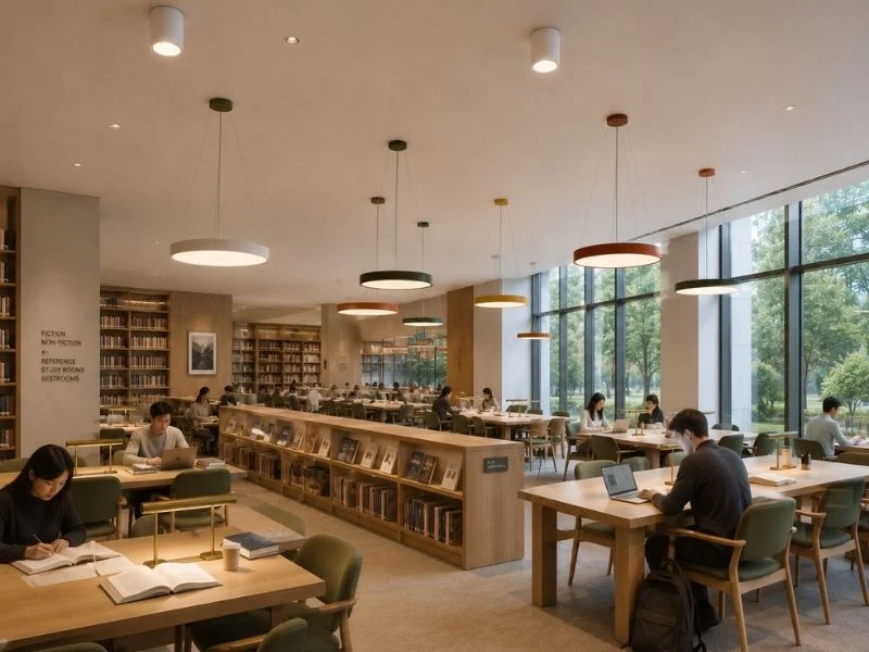 Round pendant light in commercial interior