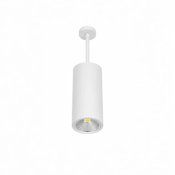 White cylinder pendant light with stem suspension