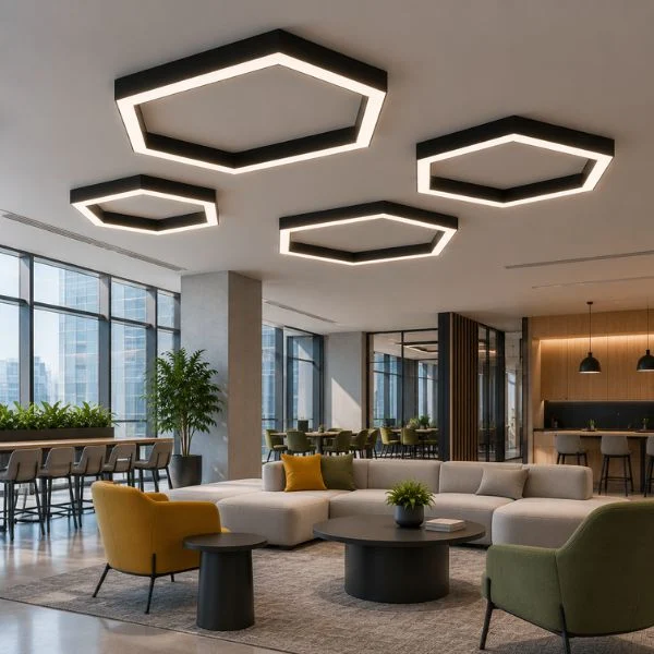 Ceiling architectural linear lighting pattern