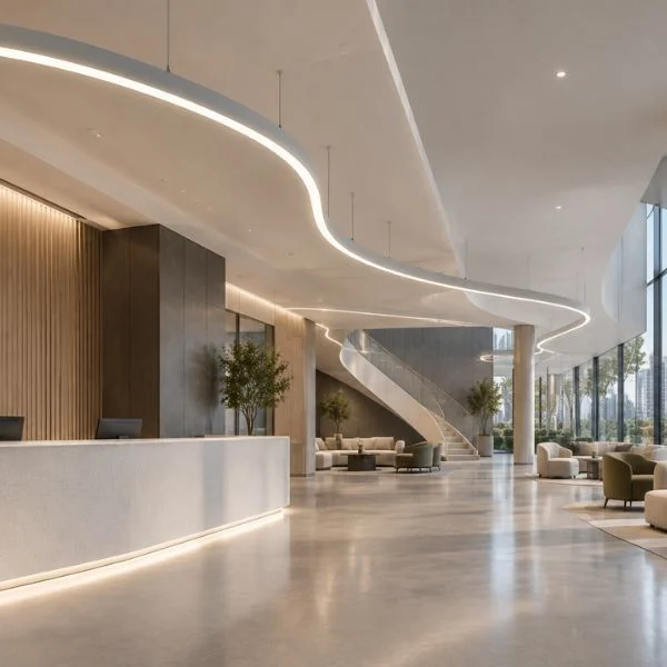 Curved linear lighting hospitality application