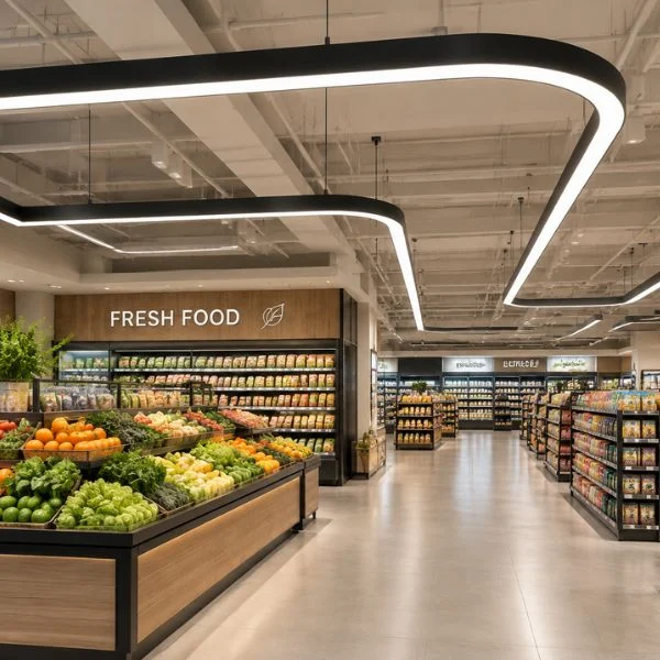 Curved architectural linear lighting public interior application