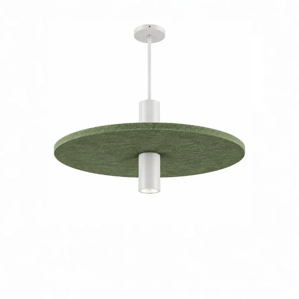 Architectural cylinder pendant lighting with acoustic panel