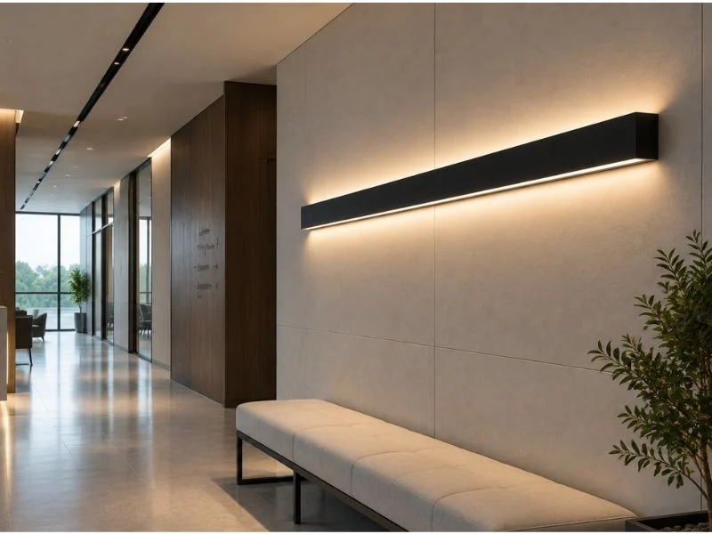 Architectural linear wall lighting in a commercial interior