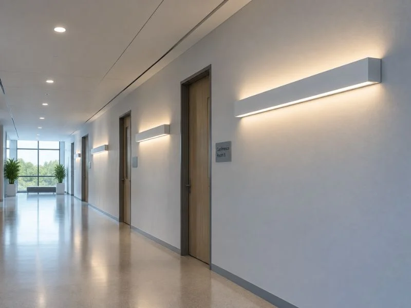 Architectural wall mounted linear lighting application in a commercial interior