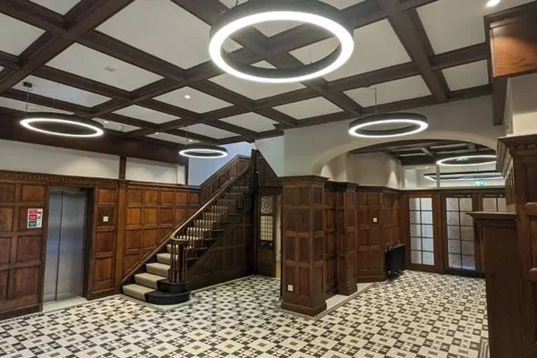 Ring pendant lighting installed in a commercial interior