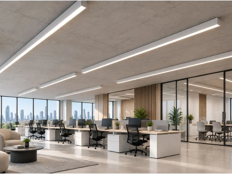 Surface linear lighting application in a modern architectural interior